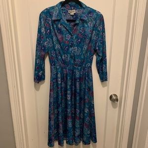 VINTAGE  Whirlaway Frocks Teal Floral Dress